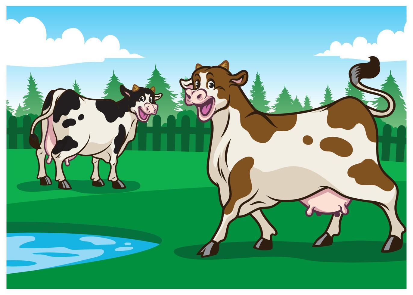 Happy Cow illustration in the field vector