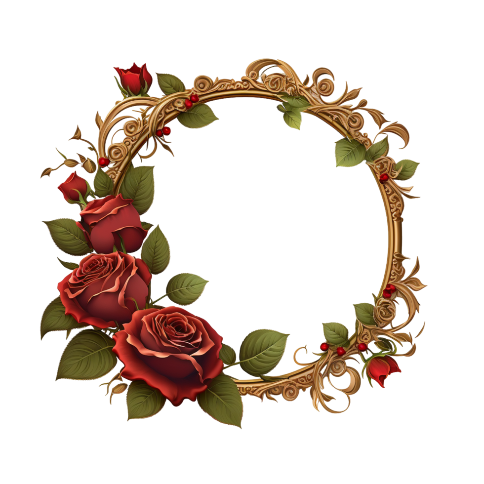 Beautiful Floral Wreath With Red Rose Flower Circle Frame png