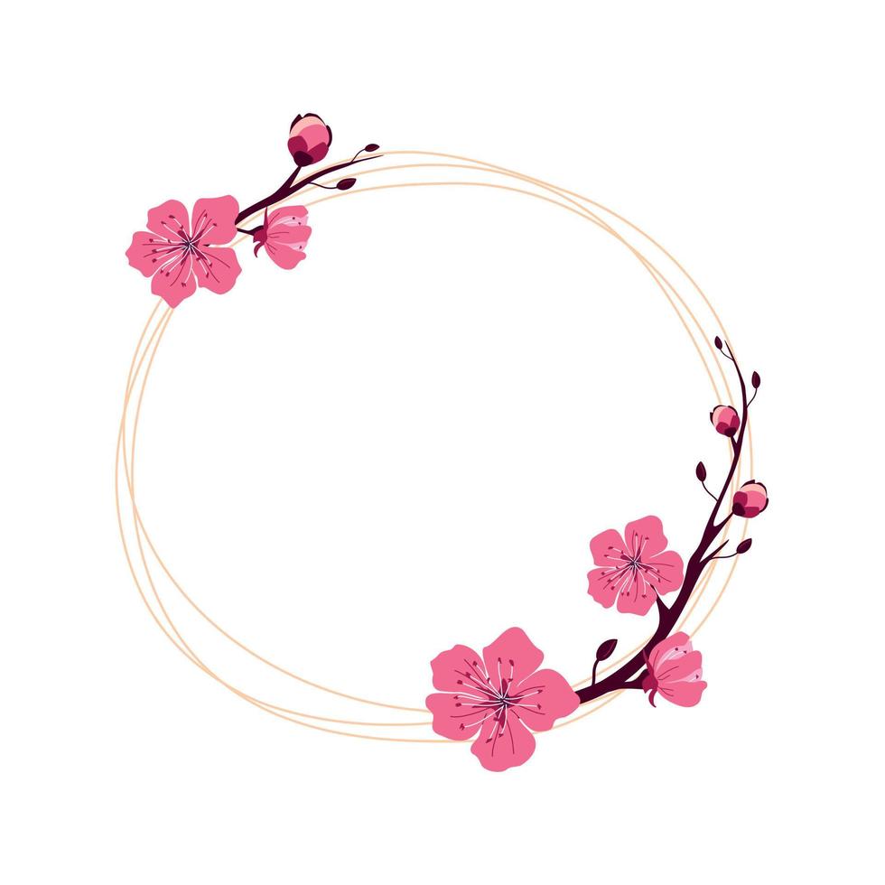 Round pink frame with spring cherry blossoms vector