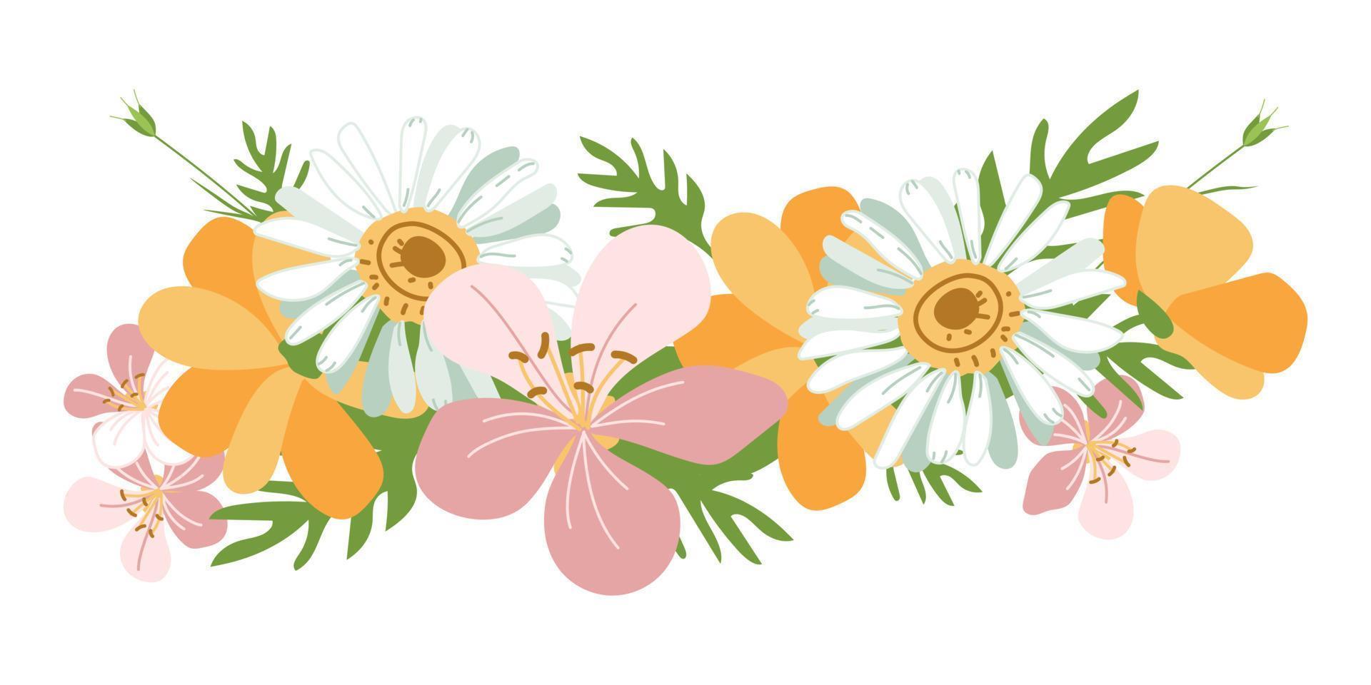 Spring wreath of wild flowers vector