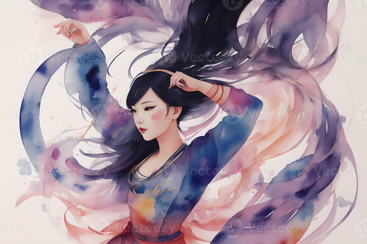 Anime Girl Digital Art Stock Illustration