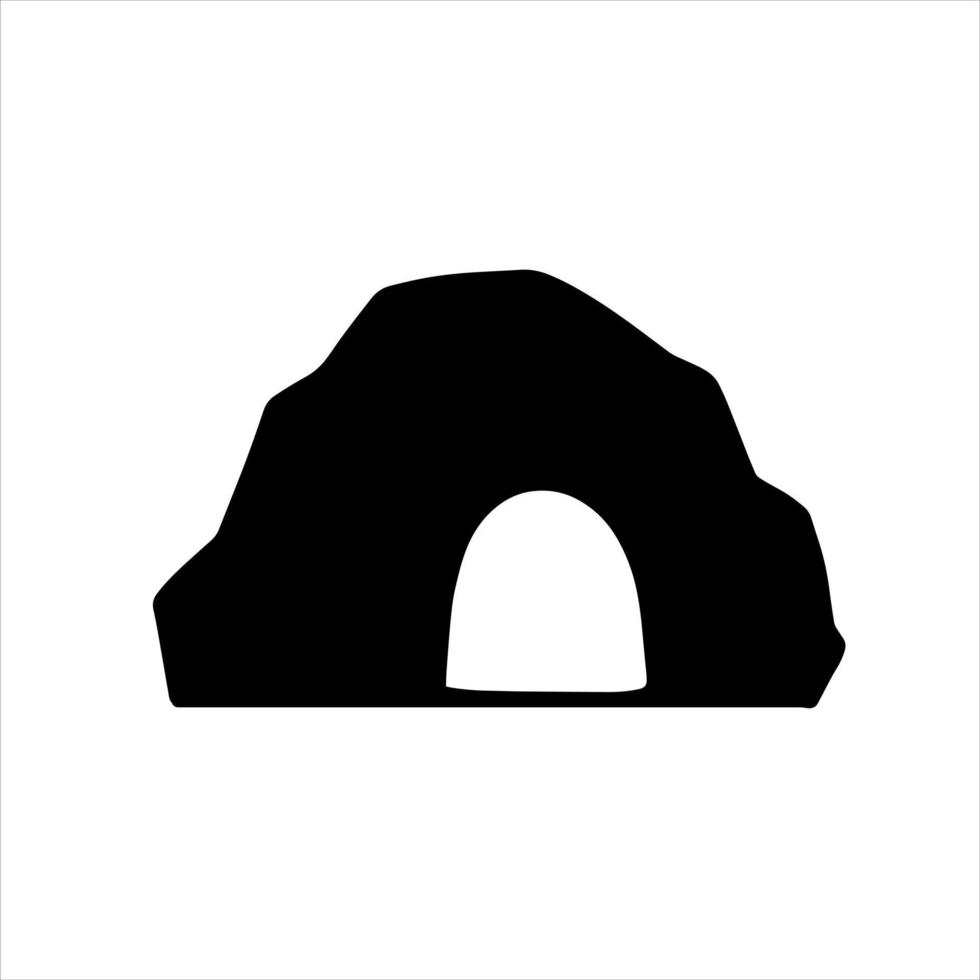 Cave icon. Stone shelter. Entrance to the mountain dungeon. Black silhouette vector