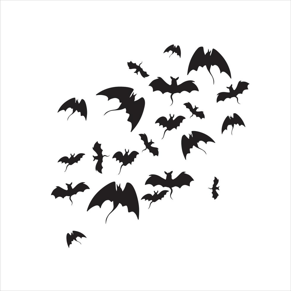 Black silhouette of bats. Halloween decorations isolated on white. vector