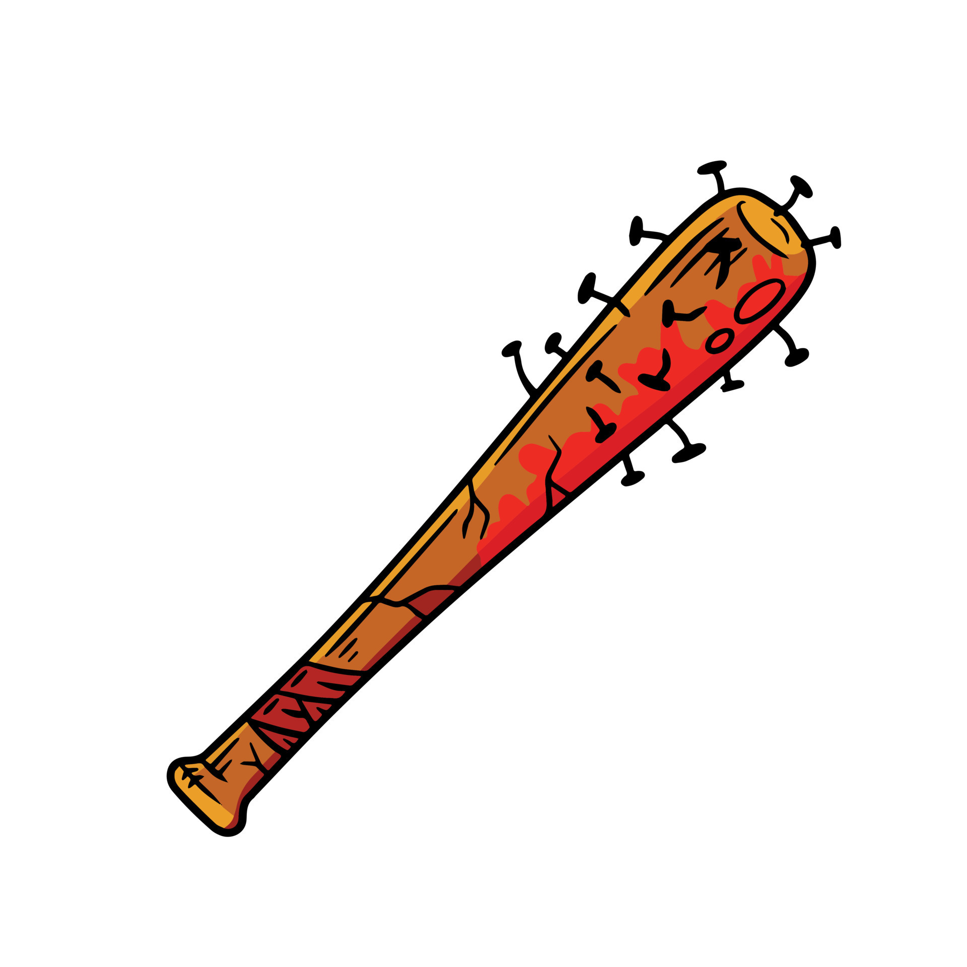 Baseball bat with spikes. Weapon of marauder and bandit. Stick with
