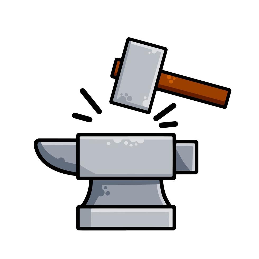 Blacksmith anvil. Sketch Symbol of work in forge. Forging and manufacturing of steel. Flat cartoon illustration vector