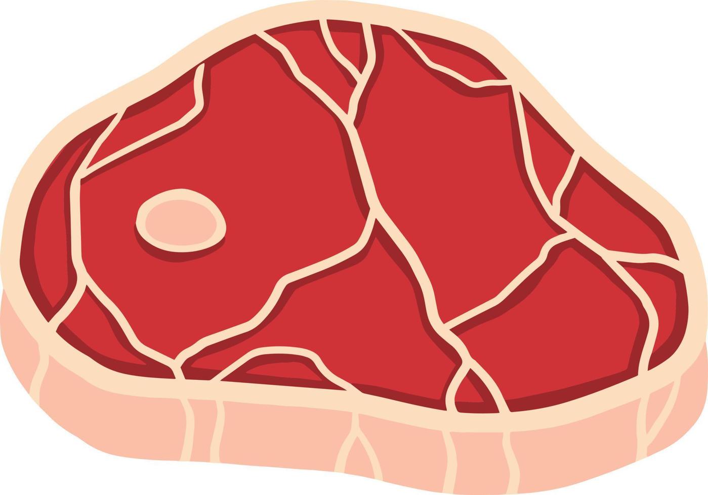Set of Piece of raw meat. Cartoon illustration. Cut off half beef piece. Fresh red food with streaks and fat. Element of kitchen, grill, BBQ, steak and delicious meal vector