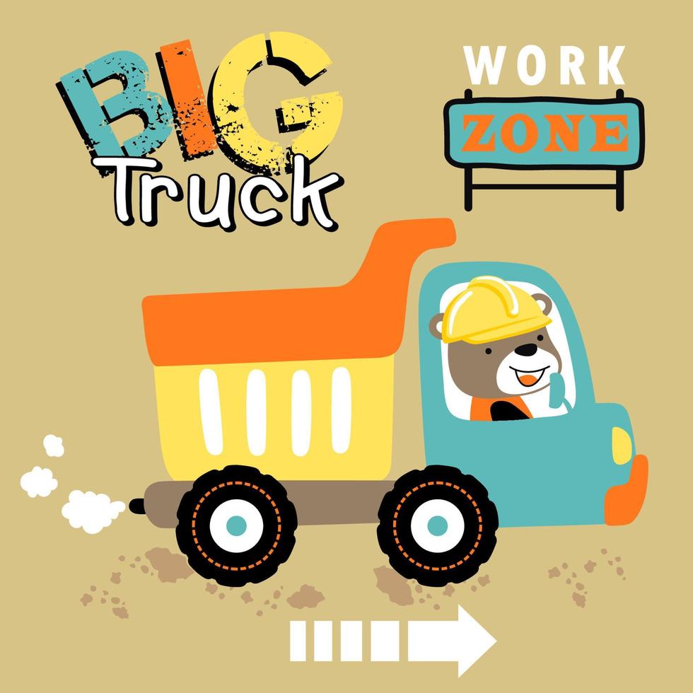 vector cartoon of cute bear driving dump truck