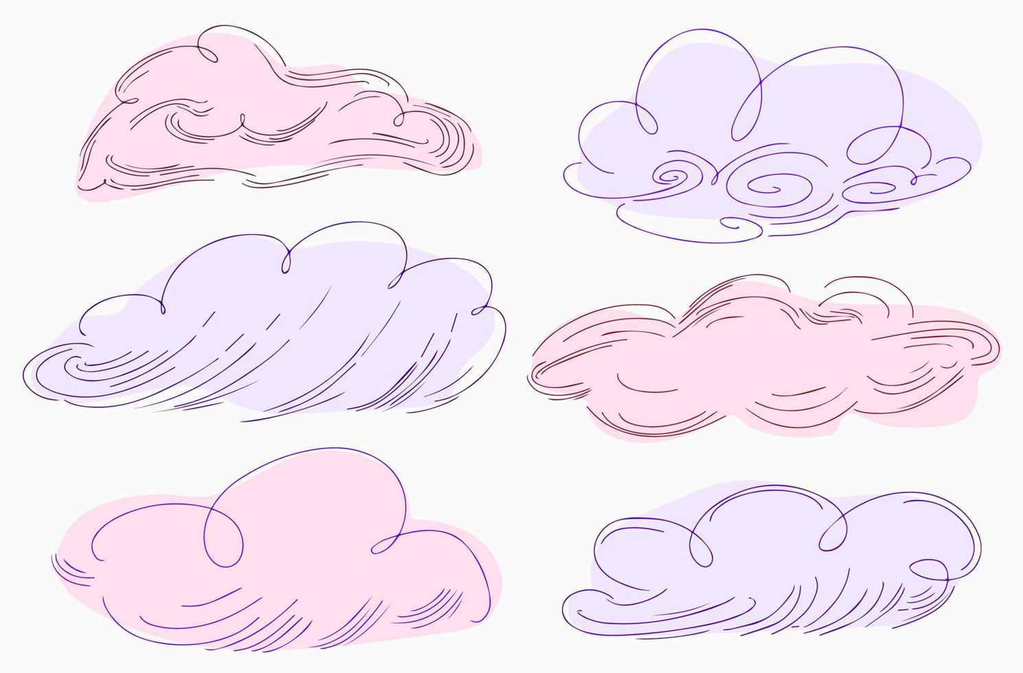 Set of vector clouds drawn in doodle style.