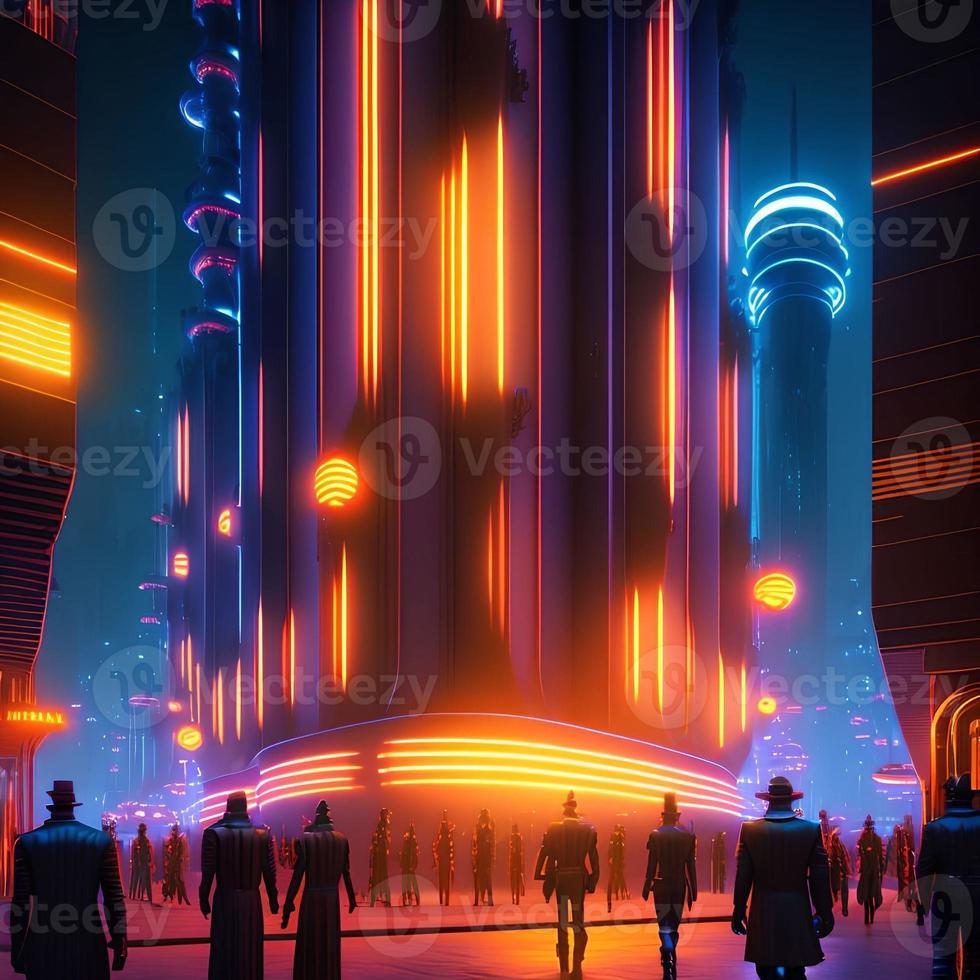 Cyberpunk city street. Sci-fi wallpaper. Futuristic city scene in a style  of pixel art. Urban scene. Generative AI. 22452074 Stock Photo at Vecteezy
