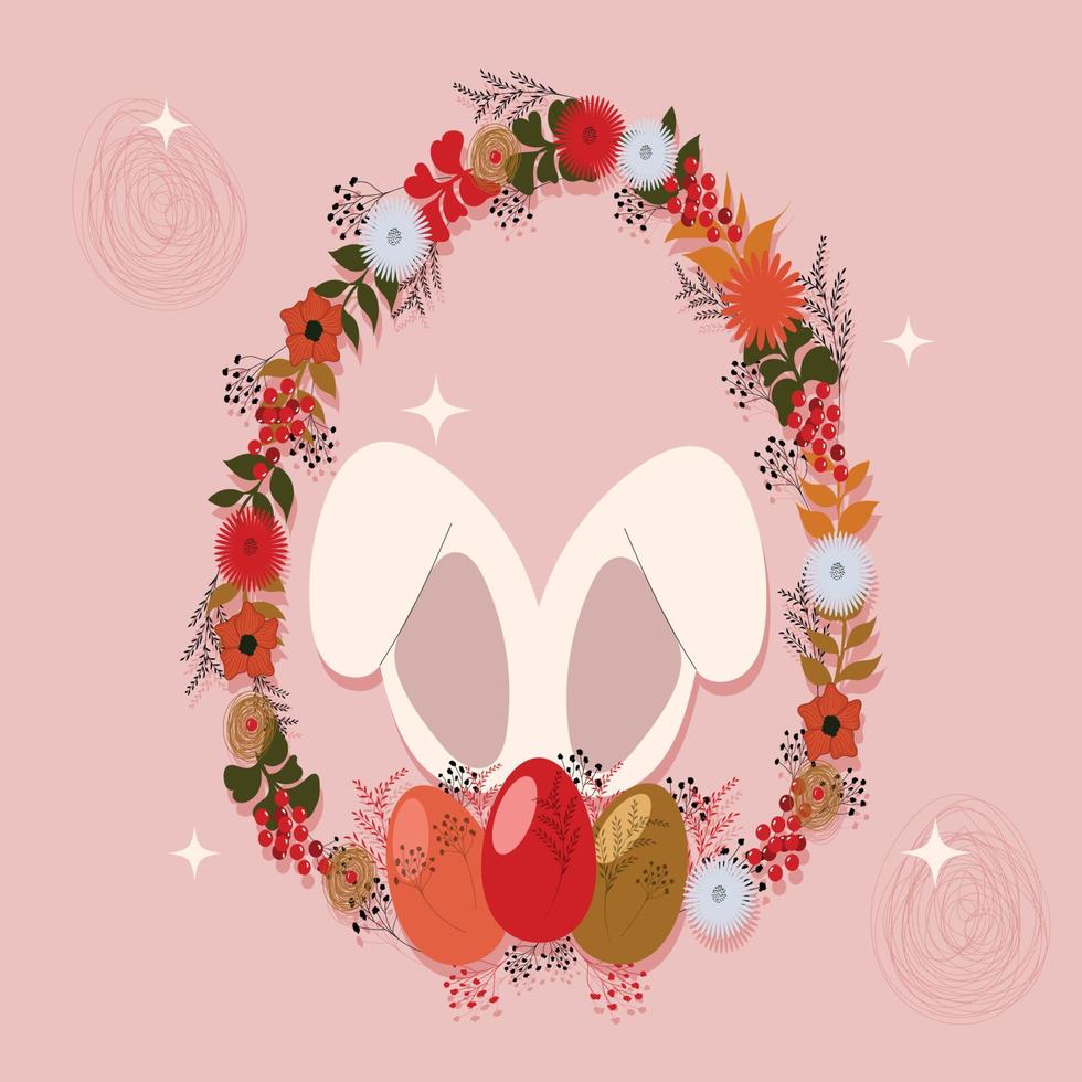 Happy Easter banner, poster, greeting card. Trendy Easter design with , bunnies, flowers. vector