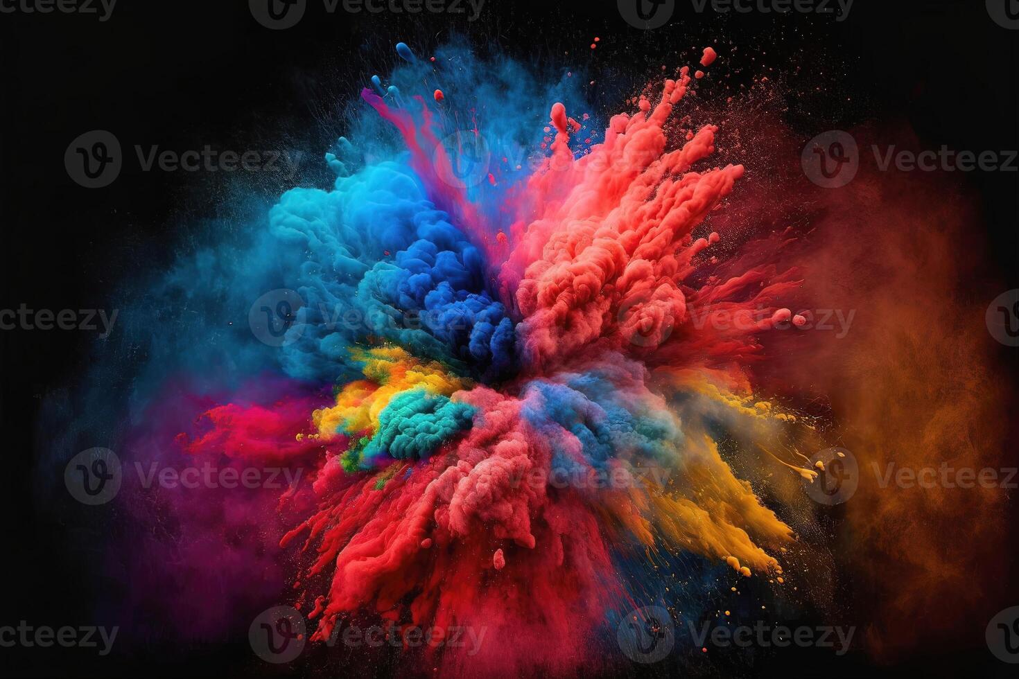 Abstract fantasy colorful pigment background. Explosion powder rainbow colors on black background. photo