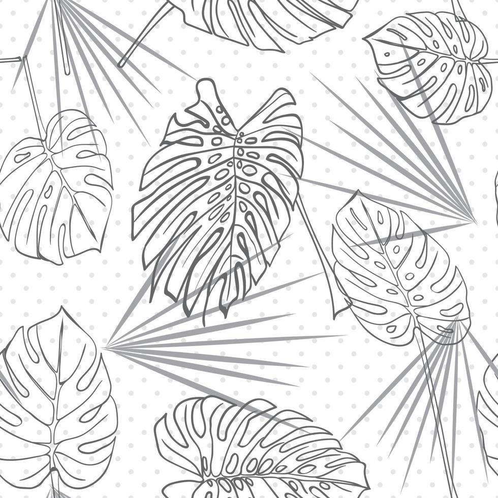 Seamless hand drawn tropical pattern with palm leaves, jungle exotic leaf on white background vector