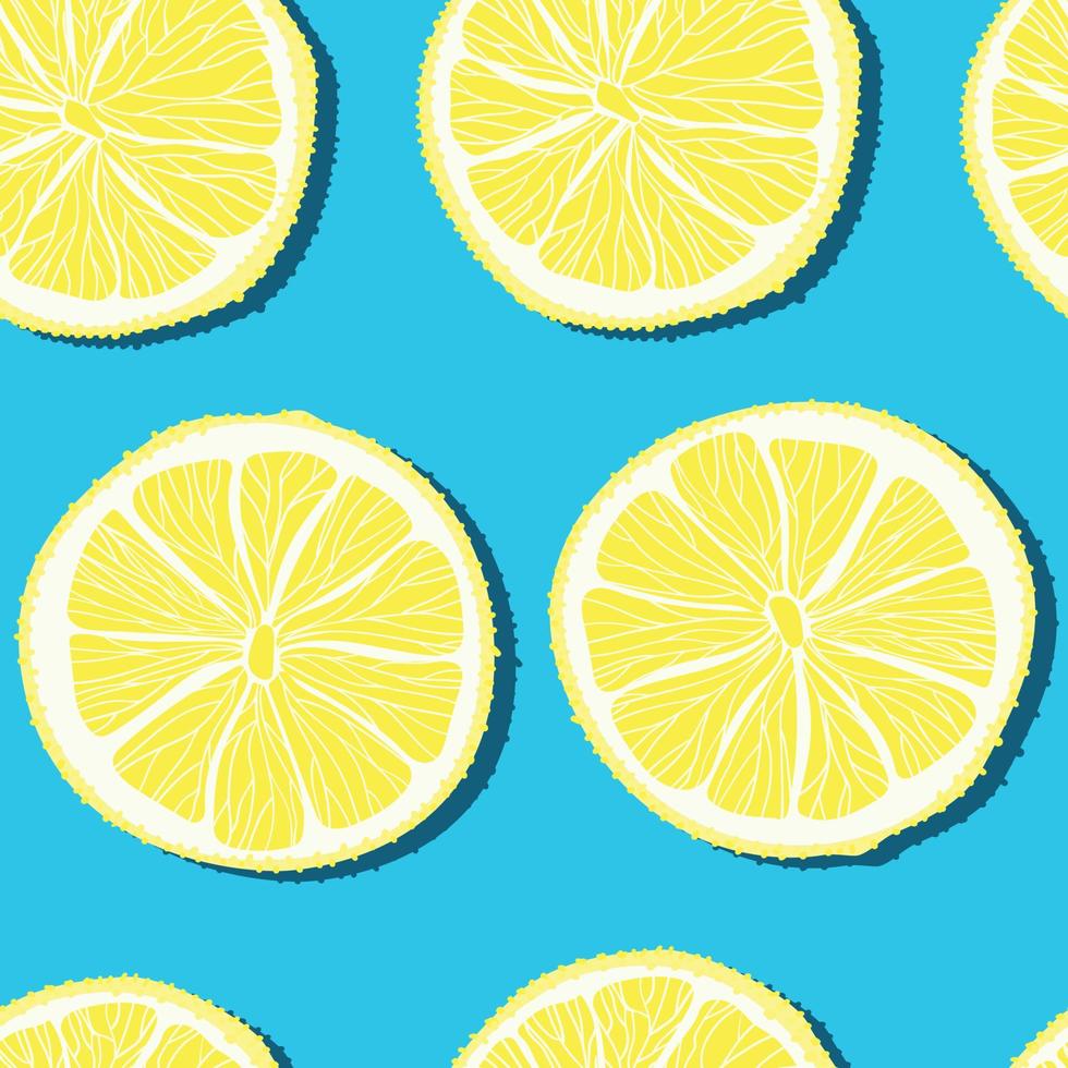 Trendy minimal summer seamless pattern with whole, sliced fresh fruit lemon on color background vector