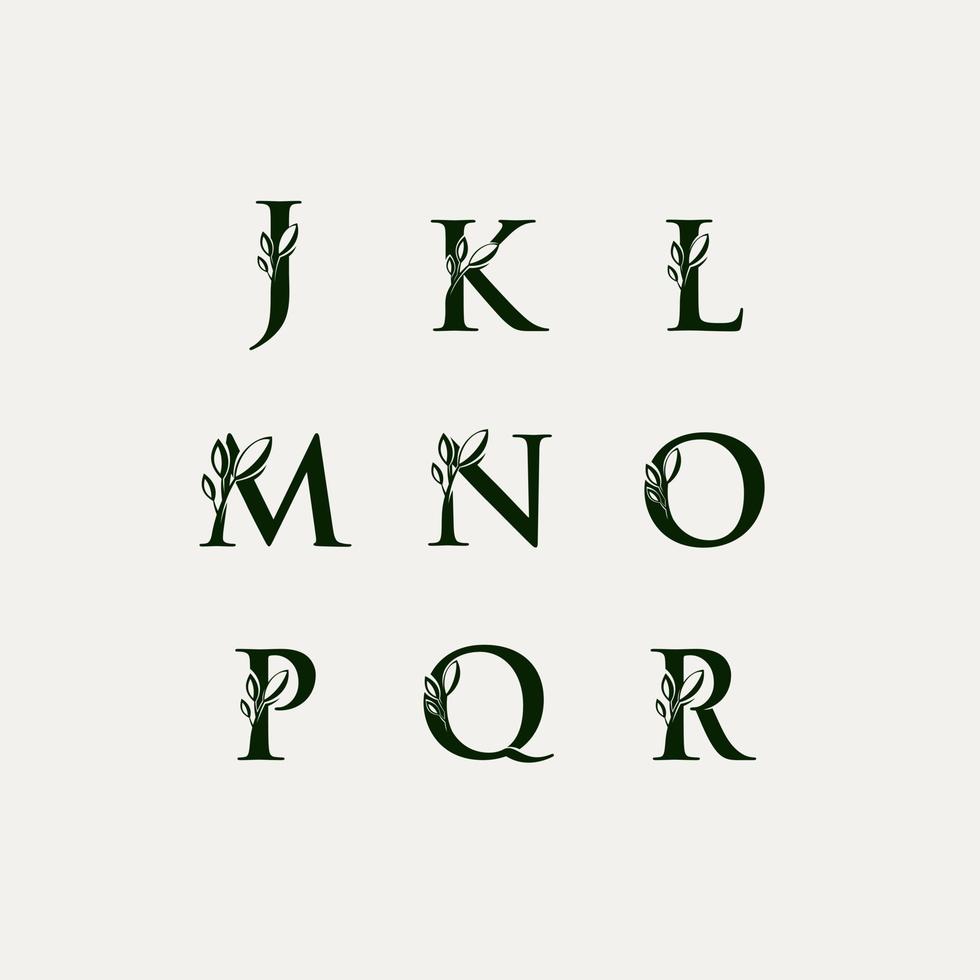 nature JKLMNOPQR alphabet vector design