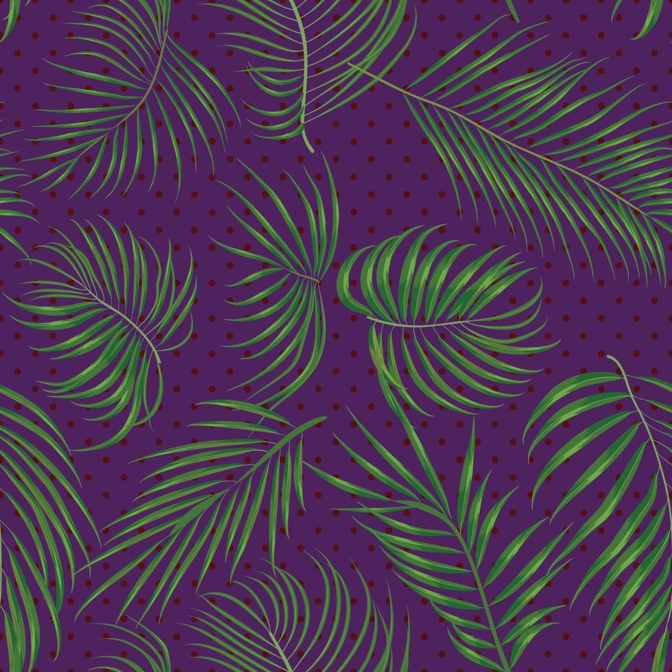 Seamless hand drawn tropical pattern with palm leaves, jungle exotic leaf on dark background vector