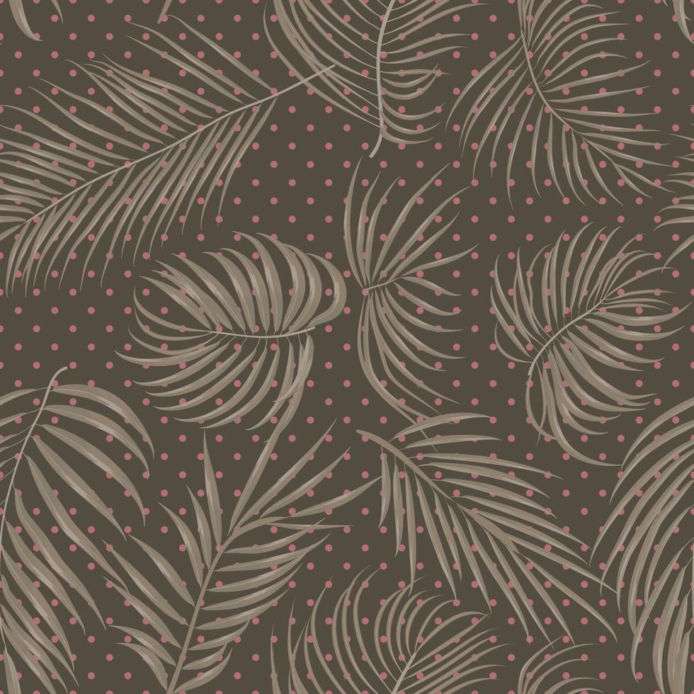 Seamless hand drawn vintage tropical pattern with areca leaves, jungle exotic leaf on brown background vector