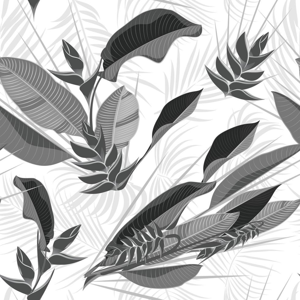 Seamless hand drawn tropical pattern with palm leaves, jungle exotic leaf on white background vector