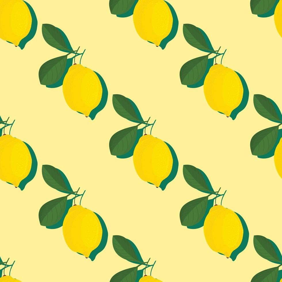 Trendy minimal summer seamless pattern with whole, sliced fresh fruit lemon on color background vector