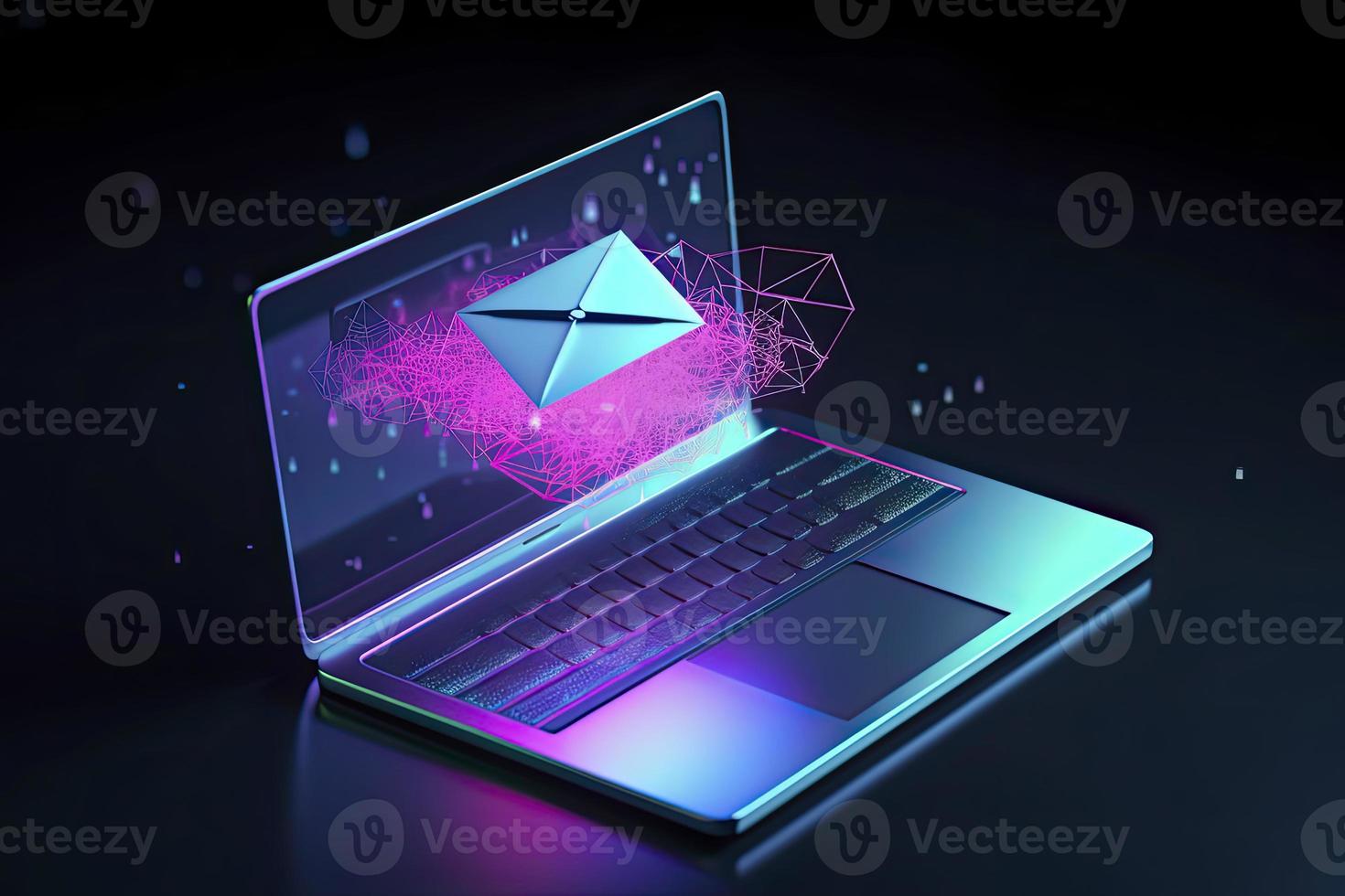 Sending and receiving email via modern laptop. 3d vector illustration photo