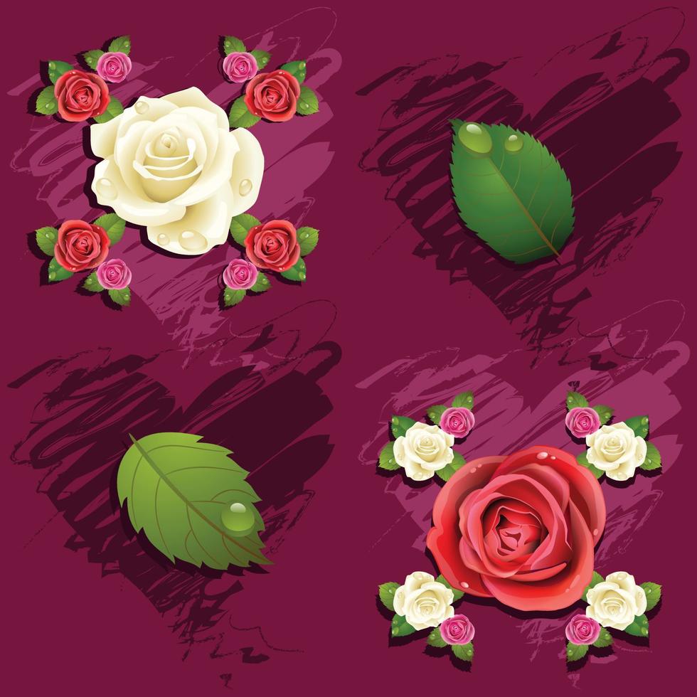 Heart rose flower seamless pattern design vector