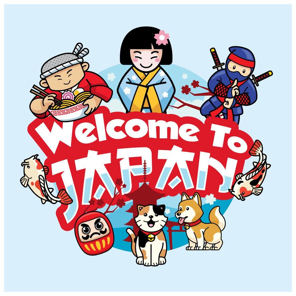 saludo tarjeta Bienvenido a Japón vector