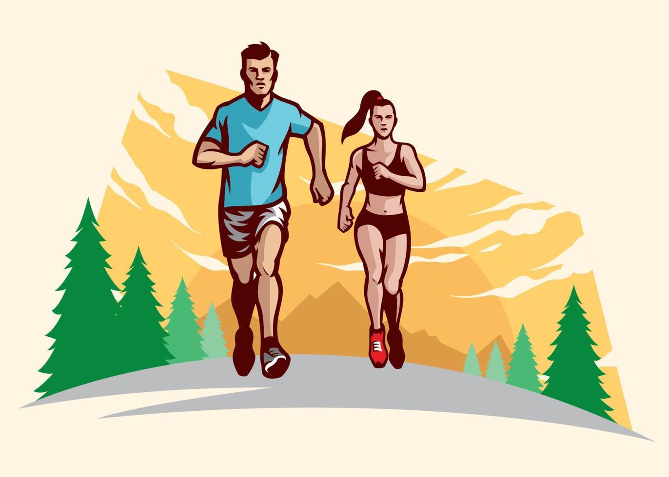 hombre y mujer corriendo vector