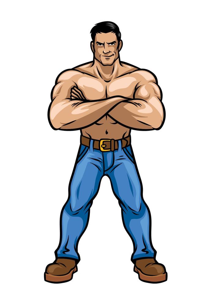 man with muscular body crossed the hand vector