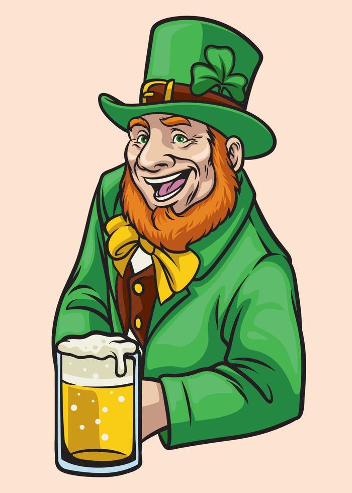 old Leprechaun hold a glass of beer beer vector