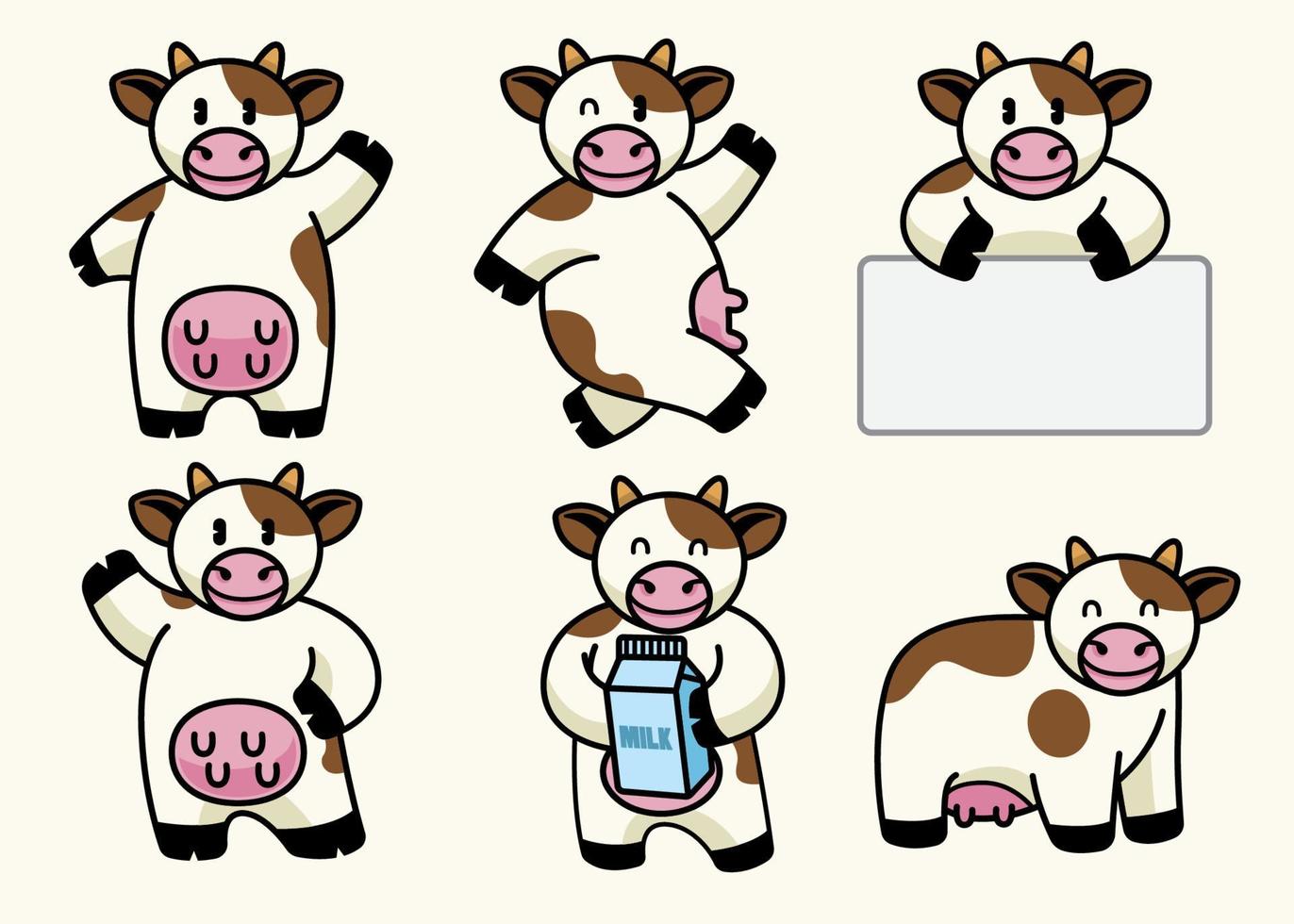 set of cute cow vector