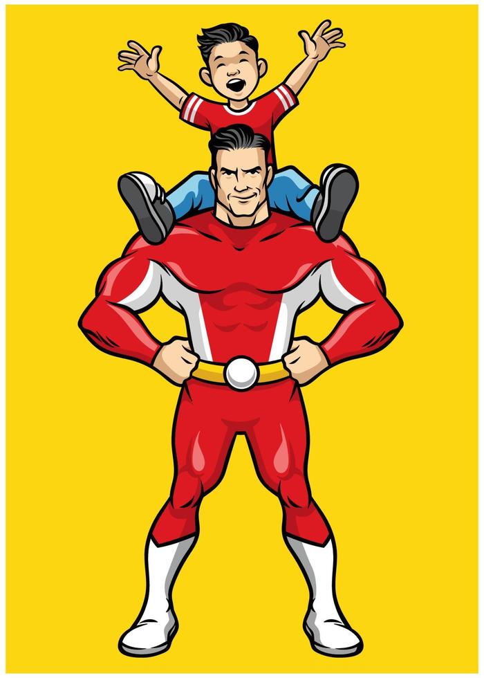 superhero and kid vector