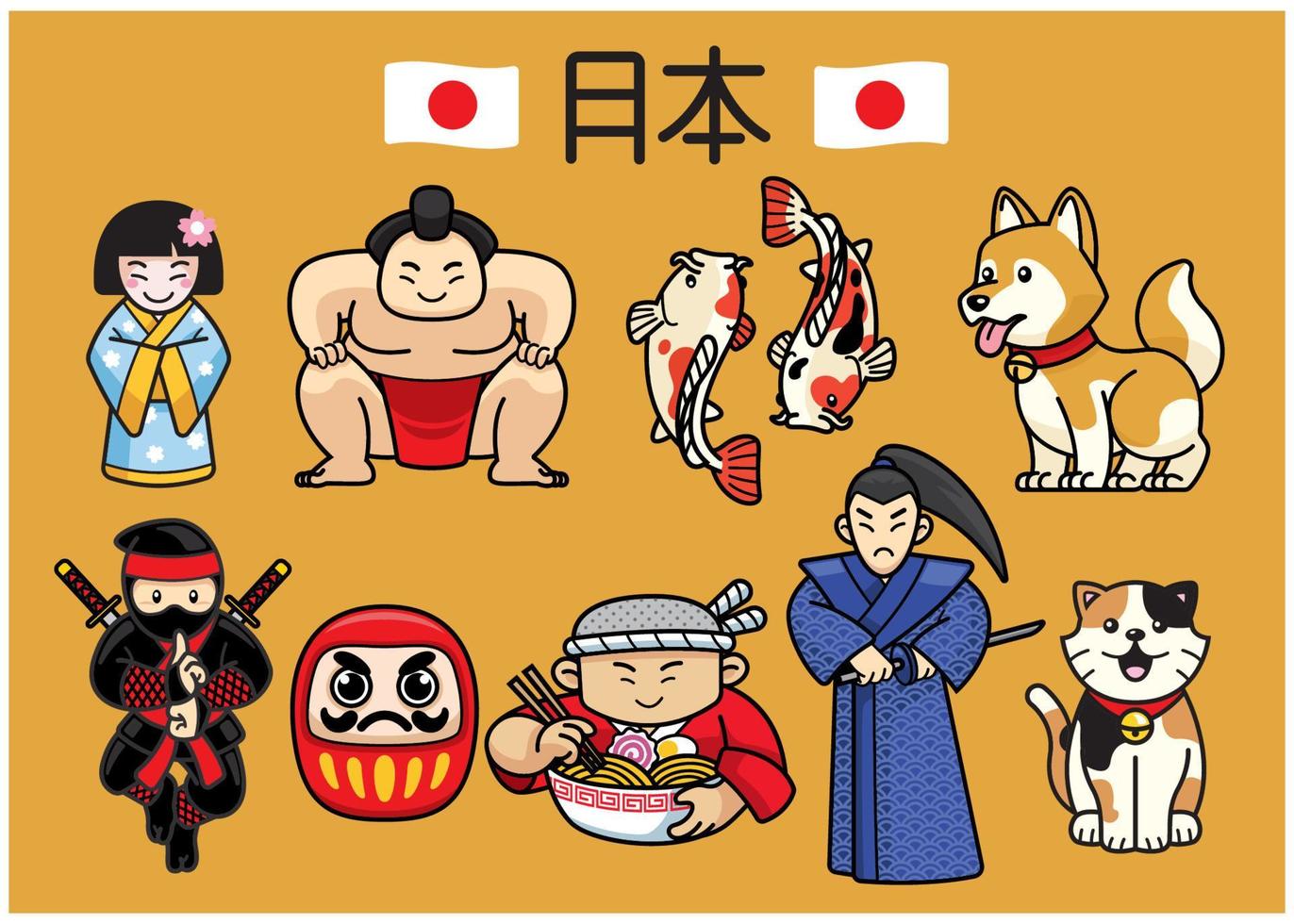 Japan character culture in set vector