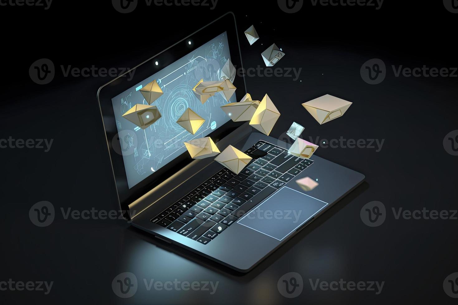 Sending and receiving email via modern laptop. 3d vector illustration photo