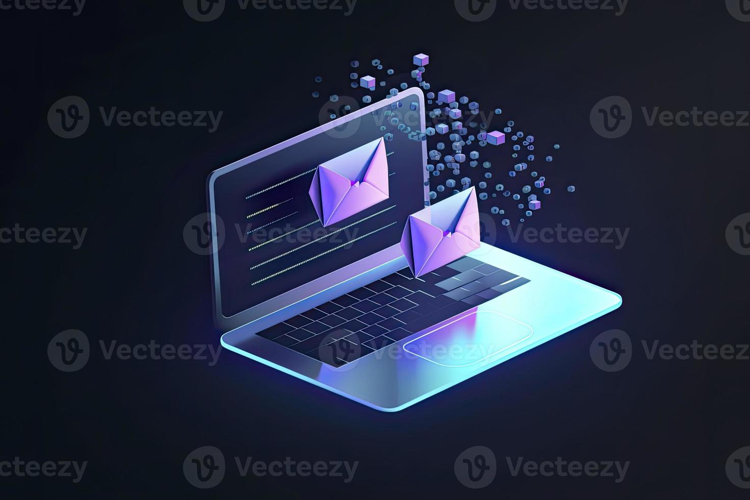Sending and receiving email via modern laptop. 3d vector illustration photo