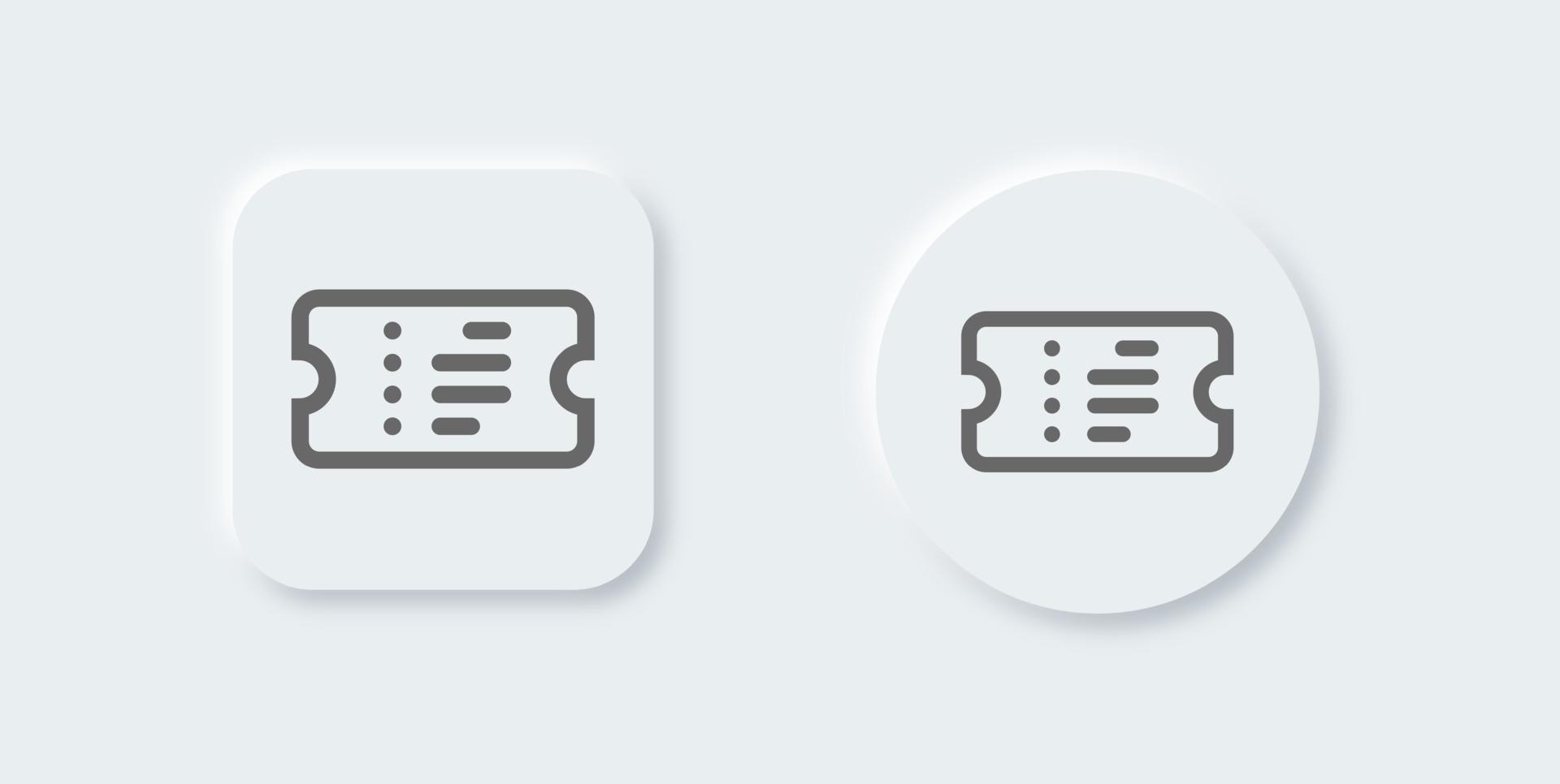 icono de línea de boleto en estilo de diseño neomórfico. Ilustración de vector de signos de cupón.