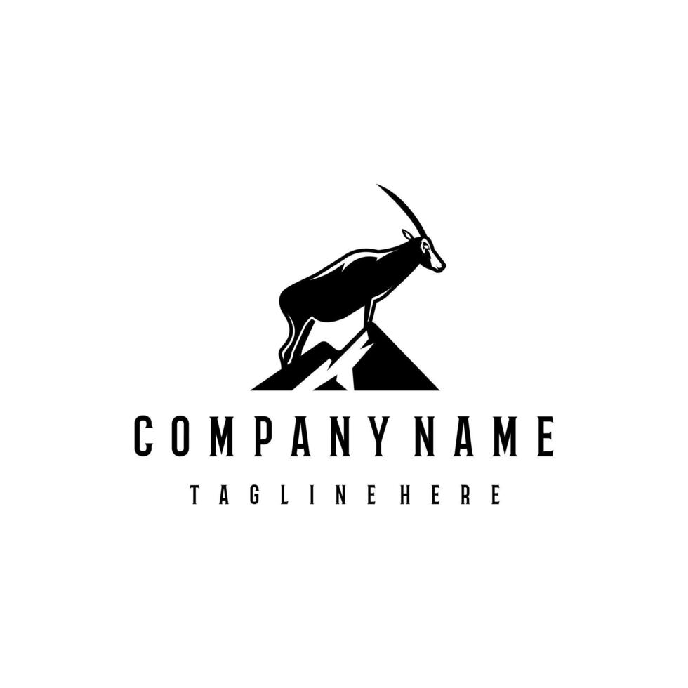 Oryx logo design template. Awesome a oryx with mountain logo. A oryx line art logotype. vector