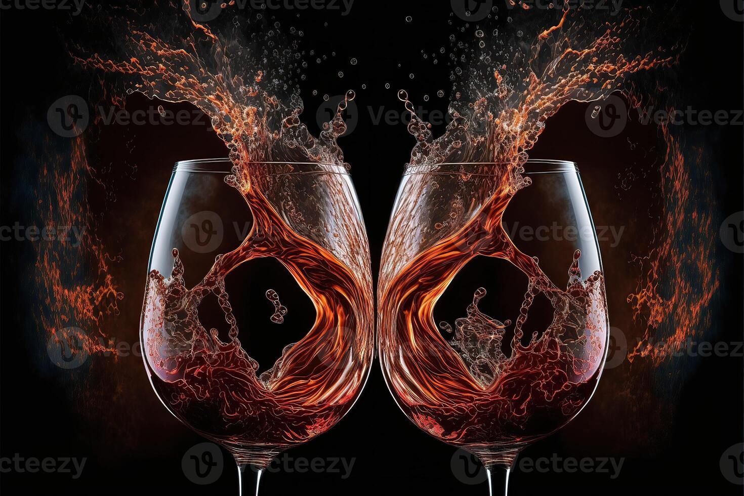 Wine glasses toasting, wine being poured into a glass, wine splashing out of the glasses. photo