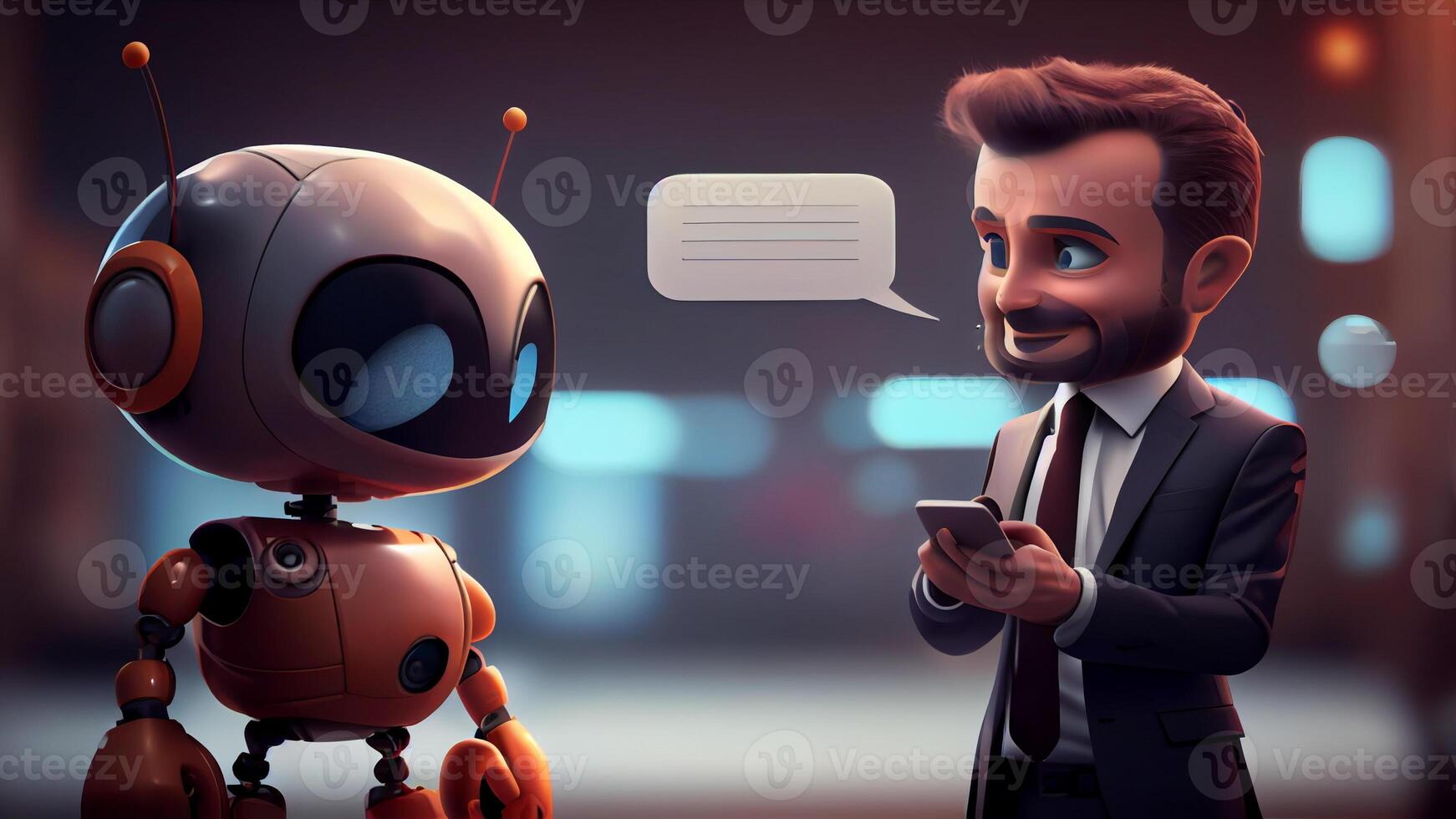 Businessman and robot chatbot with Technology photo