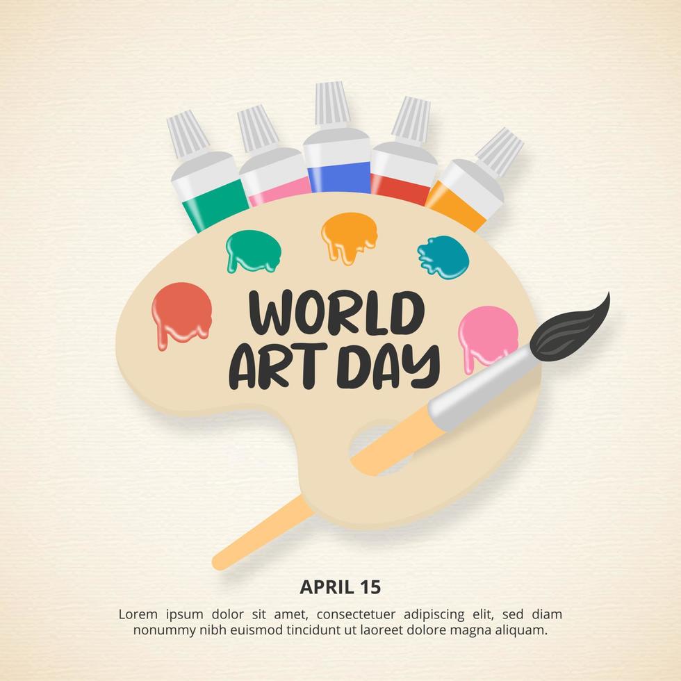Square world art day background with a paint palette and brush vector