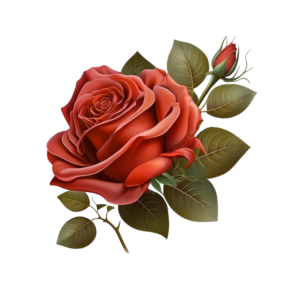 prachtig de natuur rood roos bloem met groen blad png
