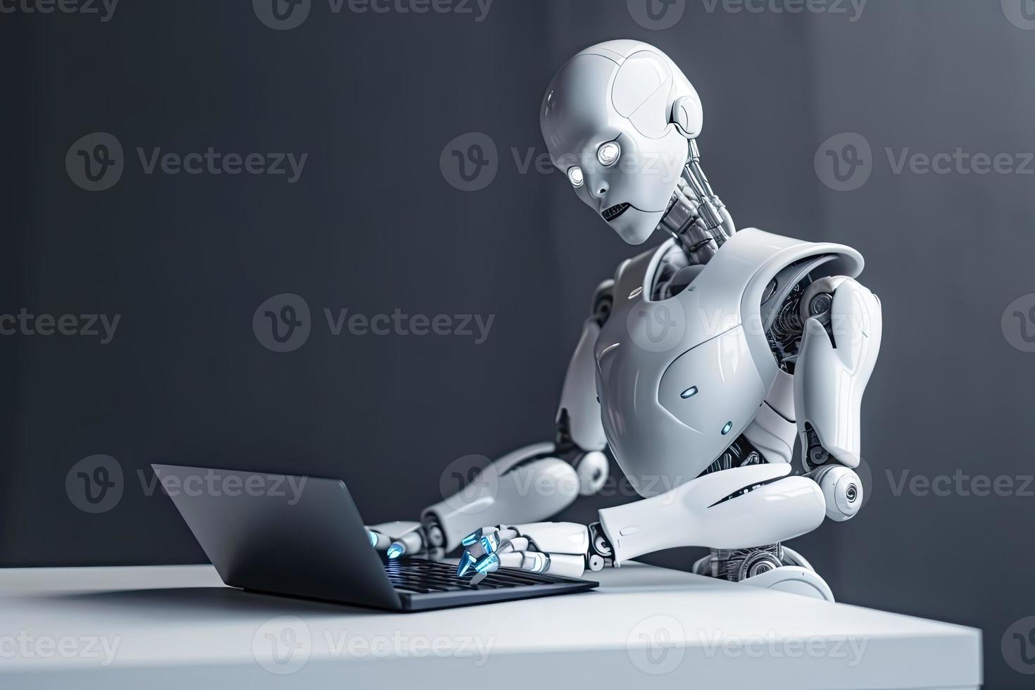 cute artificial intelligence robot with notebook photo