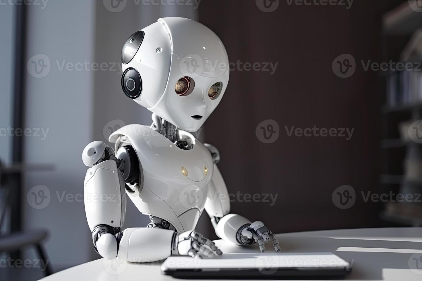 cute artificial intelligence robot with notebook photo