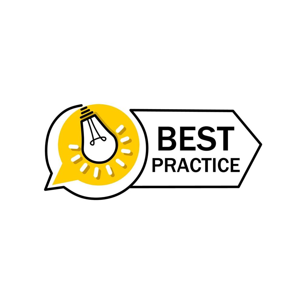 Best practice sign. Badge with lightbulb icon. Flat Vector illustration.