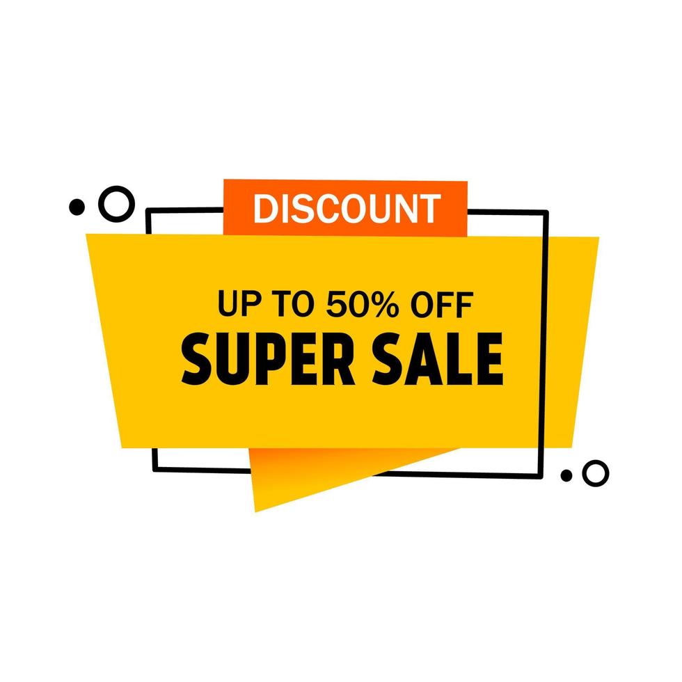 Discount up to 50 percent off super sale design. For sale, promotion, advertising, store badge. Special offer concept vector template.