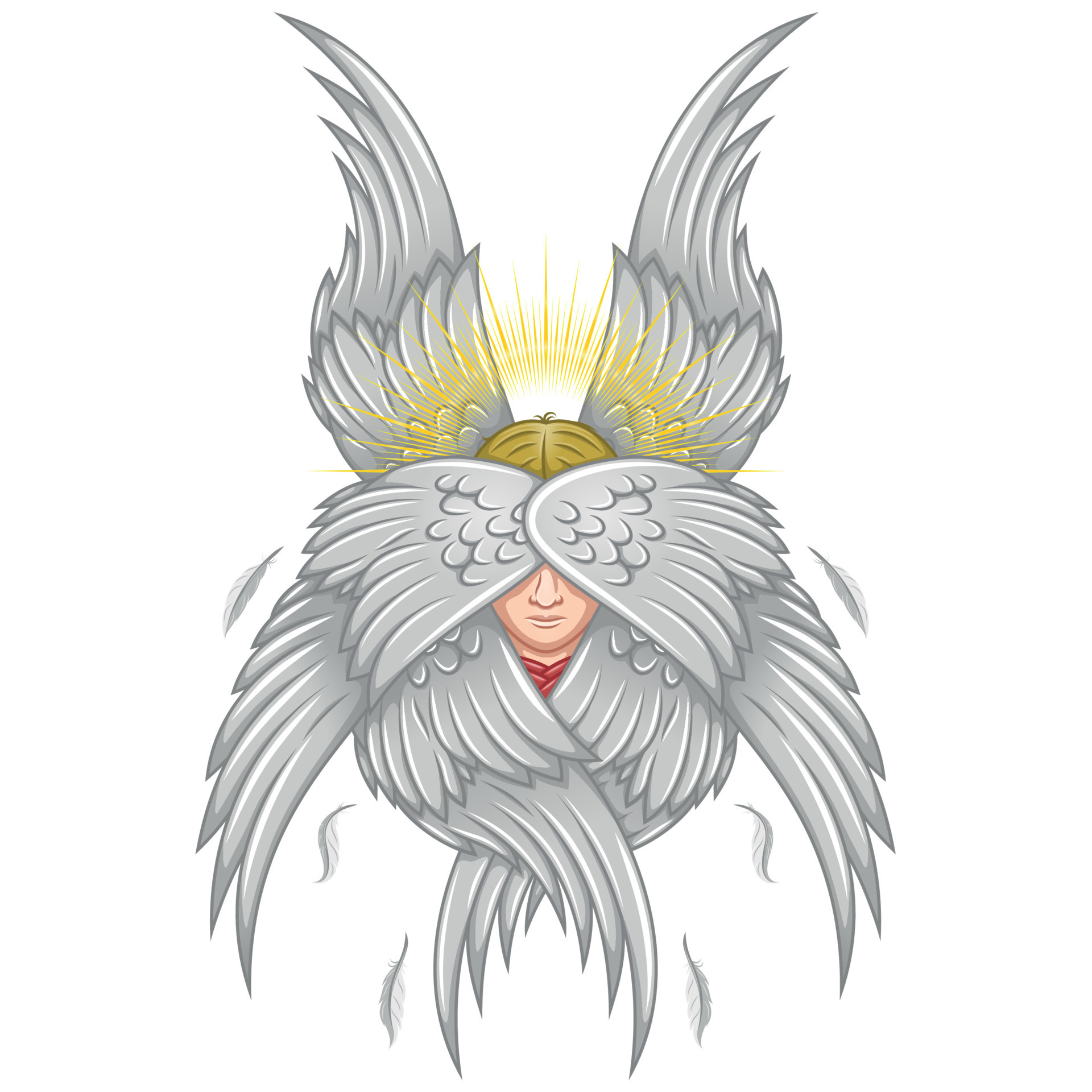 Vector design of seraph with six wings, angelic face of catholic religion,  archangel with halo and feathers 21779285 Vector Art at Vecteezy