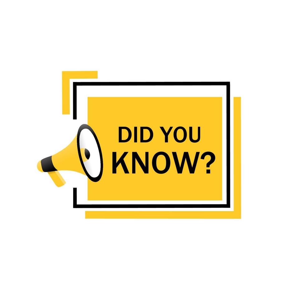 Did You Know - Banner, icon, megaphone, badge. Design for knowledge post, interesting post or article. Flat vector design.