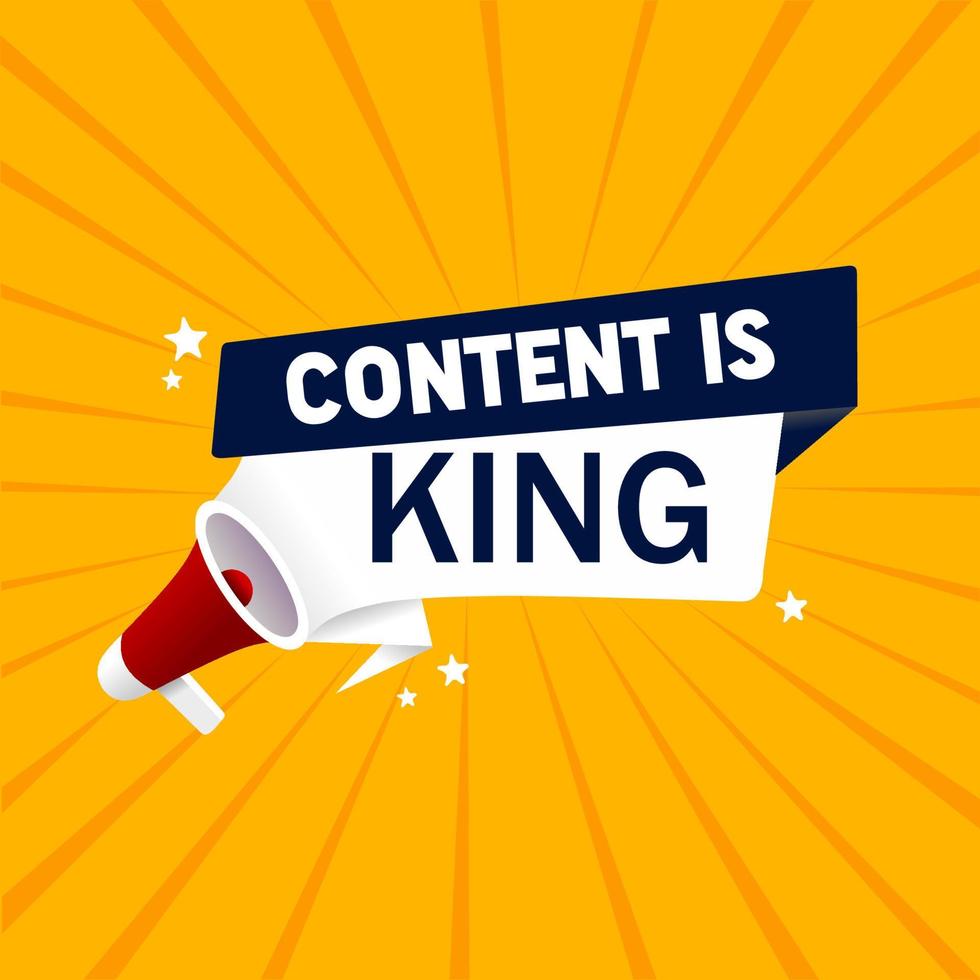 Content is king text quote. Banner with megaphone icon design. Can be used for business, advertising, report header, presentation, website banner template. vector