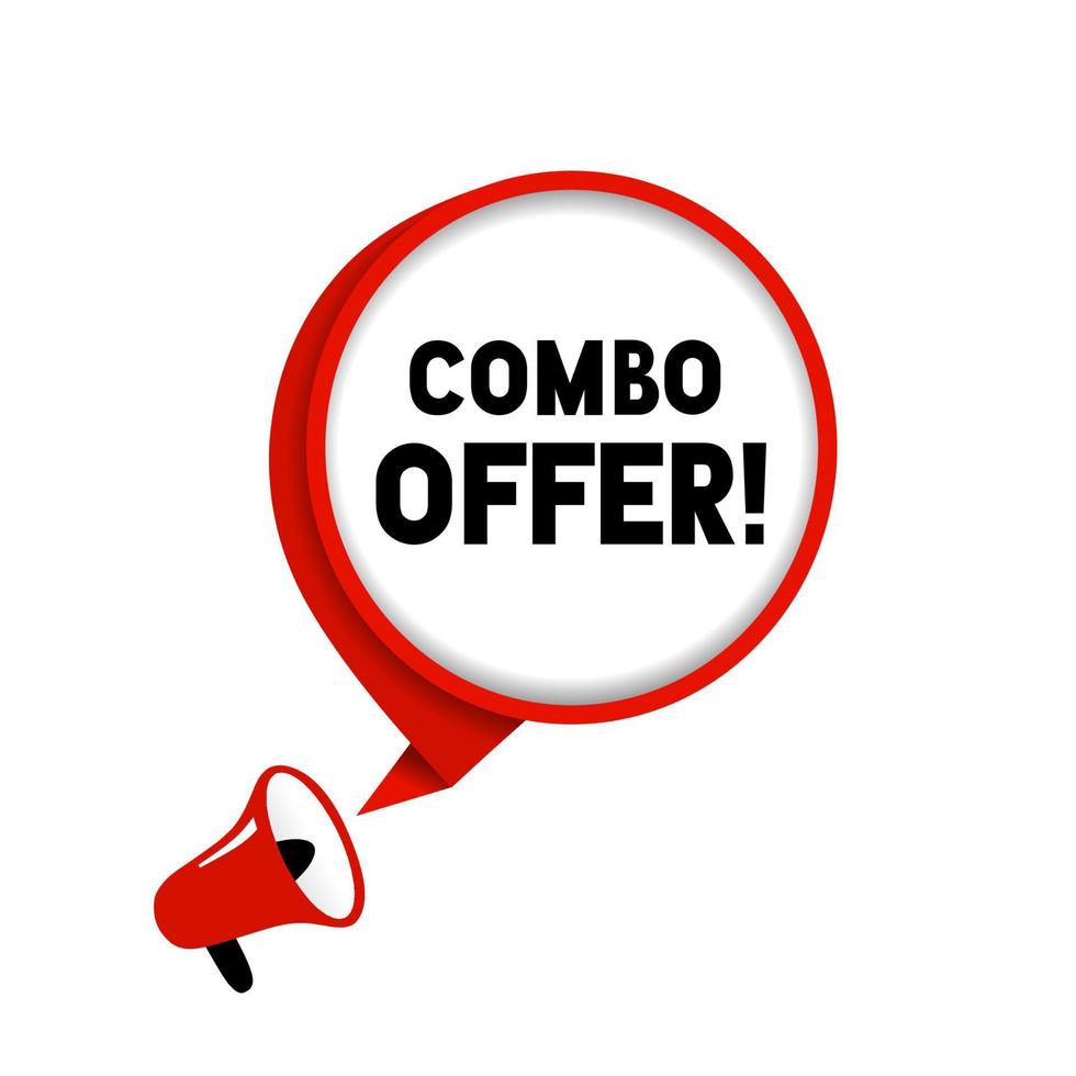 Combo offer banner. Badge with megaphone icon. Template for retail promotion, advertising, offer. Vector illustration.