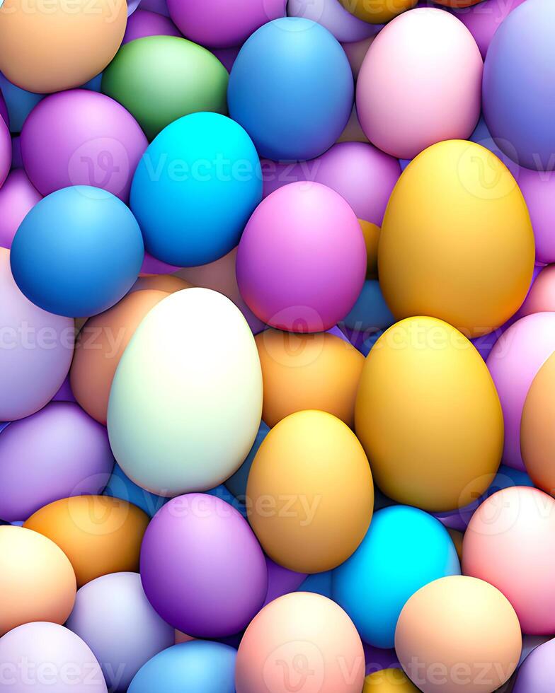 , Easter eggs in different colors, one white egg, pink, yellow, blue, overhead view, colorfully eggs, multicolored, holiday background photo