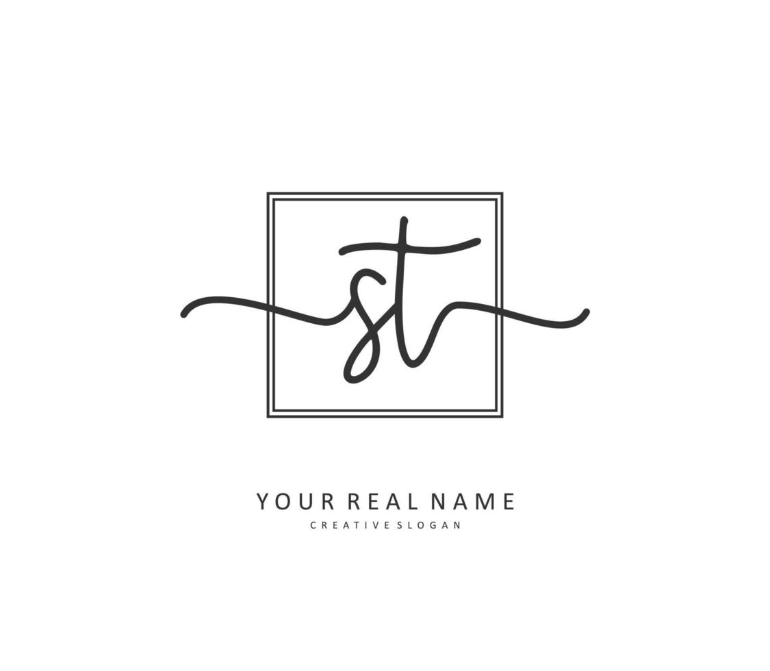 S T ST Initial letter handwriting and  signature logo. A concept handwriting initial logo with template element. vector