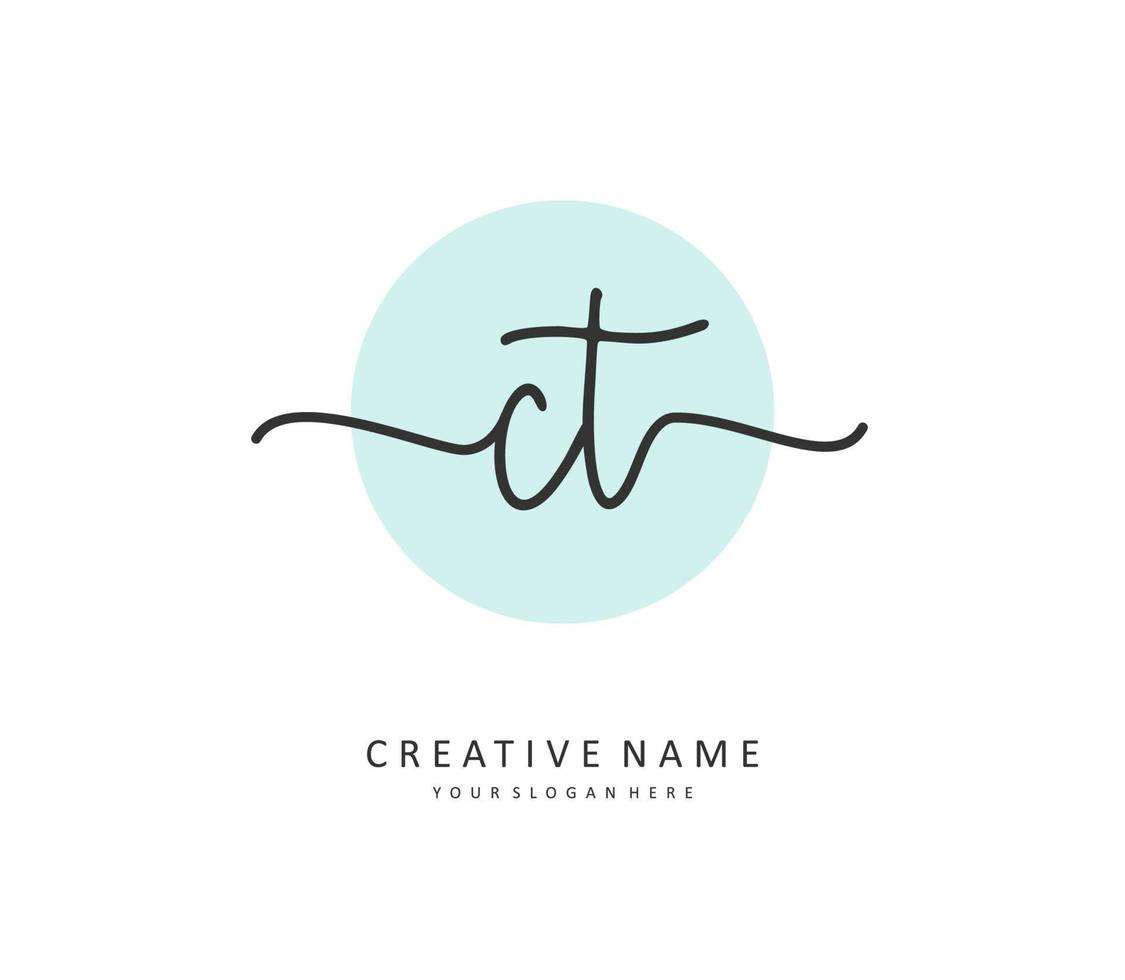 C T CT Initial letter handwriting and  signature logo. A concept handwriting initial logo with template element. vector